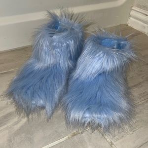 fuzzy blue slippers